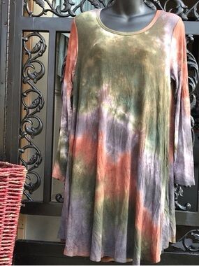 JODIFL Olive, Rust & Purple Tie-Dye Swing Tunic